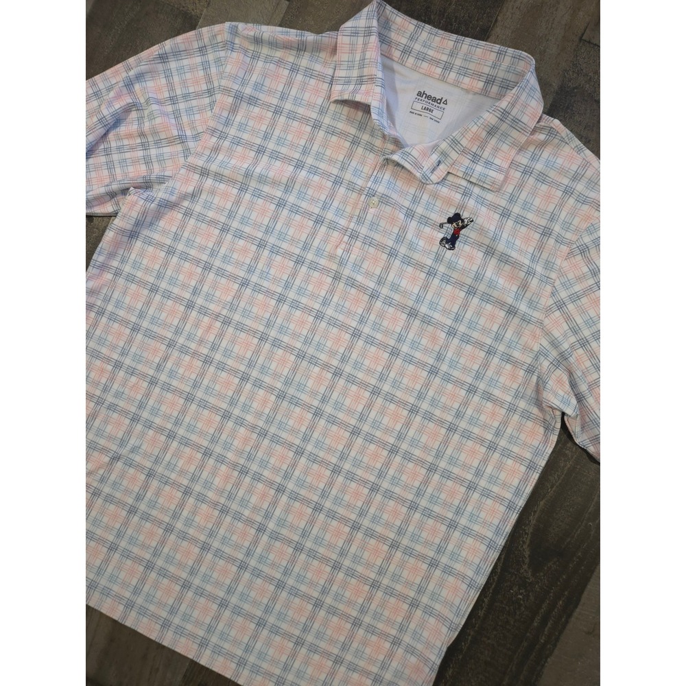 Ahead Disney Golf Mickey Mouse Embroidered Plaid Performance Polo Shirt L